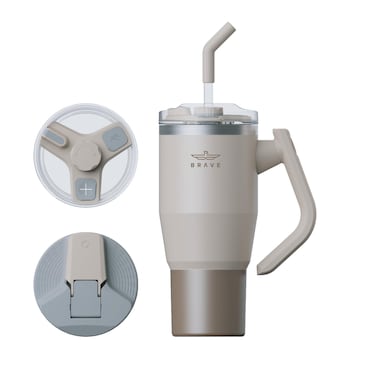 Brave TempGuard 32oz (950ml) Stainless Steel Thermal Tumbler with straw &ndash;Vacuum Insulated travel mug, 180&deg; Rotating Handle, Dual Leak-Proof Lids, Hot 12H/Cold 24H, BPA Free, For Office, Travel &amp; Gym