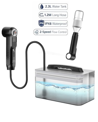 Electric Portable Bidet with 2.3L Water Tank   High Pressure Travel Shattaf & Camping Bidet Almusafir   Rechargeable Shataf Shower Sprayer with Smart Display, Personal Washer - Black