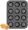 Non-Stick 12 CUP Muffin Pan, Carbon Steel Cupcake Baking Tray, Oven-Safe, Easy Release &amp; Easy Clean, Ideal for Muffins, Cupcakes &amp; Mini Cakes" " Black