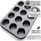 Non-Stick 12 CUP Muffin Pan, Carbon Steel Cupcake Baking Tray, Oven-Safe, Easy Release &amp; Easy Clean, Ideal for Muffins, Cupcakes &amp; Mini Cakes" " Black