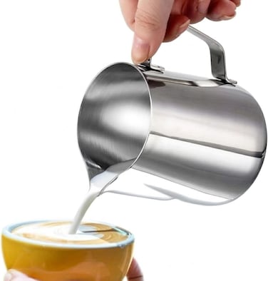 Stainless Steel Milk Frothing Pitcher &ndash; 350ML Barista Latte Art Jug with Ergonomic Handle, Precision Spout for Coffee, Espresso &amp; Cappuccino &ndash; Durable Milk Steaming Cup