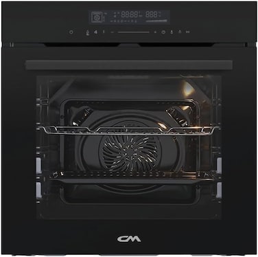 فرن كهربائي مدمج CM ROMA NERO 60 سم، سعة 74 لترًا، شاشة LED تعمل باللمس، زجاج أسود ثلاثي الطبقات، مقلاة هوائية، قفل أمان للأطفال، 13 وظيفة، لحام سلس، باب سهل التنظيف، 3440 واط - زجاج أسود