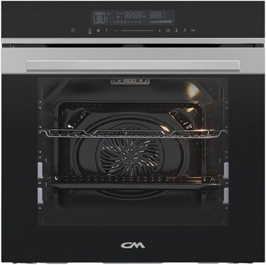 فرن كهربائي مدمج CM ROMA INOX سعة 74 لترًا، تحكم باللمس، شاشة LED، مقلاة هوائية، زجاج مقوى ثلاثي الطبقات، ستانلس ستيل، قفل أمان للأطفال، 13 وظيفة، 2890-3440 واط، رف وصينية سلكية، زجاج أسود