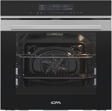 CM ROMA INOX 60CM Built-In Electric Oven, 74L, Touch Control, LED Display, Air Fryer, Triple-Layer Tempered Glass, Stainless Steel, Child Lock, 13 Functions, 2890-3440W, Wire Rack &amp; Tray, Black Glass