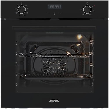 CM MILANO NERO 60CM Built-In Electric Oven, 74L Capacity, Mechanical Control with Digital Timer, 8 Functions, A+ Energy Class, Black Tempered Glass &amp; Stainless Steel, 2300W-2730W - Black Glass