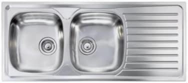 CM SIROS-010447 Stainless Steel Kitchen Sink &ndash; Double Bowl Reversible Sink with Satin Finish, 116x50cm
