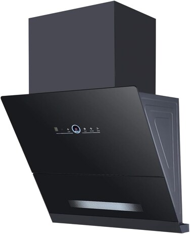 CM VARIETY 90cm Wall Mounted Range Hood &ndash; Black Glass Hood with Touch Screen Control &amp; Charcoal Filters