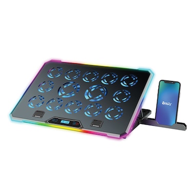 NCTS-C1419 RGB Cooling Pad Gaming, Ergonomic design with 14 Quiet, Fans for 17''inch laptop and below,8 Height Stand, LED Lights &amp; LCD Screen,10 modes RGB lighting effects,2 USB Ports
