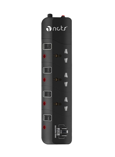 Universal Extension Socket/Power Strip NCTS‑3313UC Qflux B Series &ndash; 3‑Way Power Strip with 2 USB + Type‑C, Surge Protection, Overload Safety, Child‑Safe EU Plug