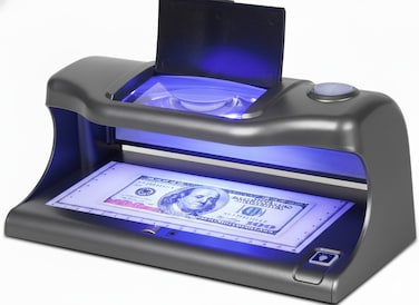 NCTS MD02 UV COUNTERFEIT DETECTOR VERIFIES BANKNOTES, CHEQUES PASSPORTS CREDIT CARDS- 4Ways Detections: UV MG WM MGF, Magnetic Ink Detection Sensor, Double Magnifier, with White Light for Watermark Verification, Lithium Battery Inside /GTIN 6295151551370