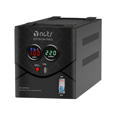 NCTS QSTROM PRO QPR5000VA (5000VA/4000W) Automatic Voltage Regulator High‑Performance Automatic Stabilizer, Protection System, Meter LED Display, USB Port, CPU Controlled, Heavy‑Duty AVR for Home &amp; Office Equipment/1 Year Warranty/GTIN 6295151551394
