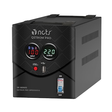 NCTS QSTROM PRO QPR3000VA (3000VA/2400W) Automatic Voltage Regulator/ High‑Performance Automatic Stabilizer/Protection System/Meter LED Display/USB Port/CPU Controlled/Heavy‑Duty AVR for Home &amp; Office Equipment/1 Year Warranty/GTIN 629515155141