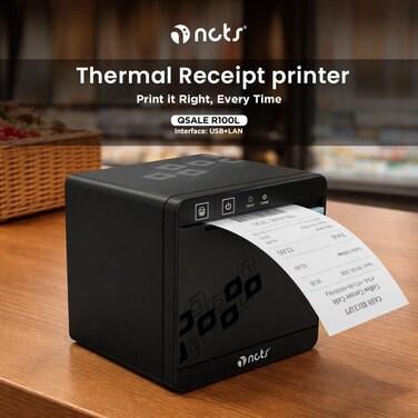 Thermal Bill POS Receipt Printer NCTS Qsale-R100L 80mm USB+LAN Interface with Auto-Cutter 203DPI Resolution Speed 260mm/s ESC-POS Support/ GTIN 6295151551660 (Black)