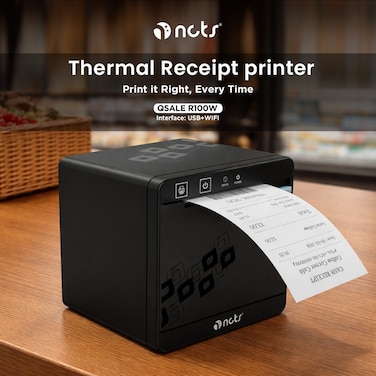 Thermal Bill POS Receipt Printer NCTS Qsale-R100W 80mm USB+WIFI Interface with Auto-Cutter 203DPI Resolution Speed 260mm/s ESC-POS Support/ GTIN 6295151551677 (Black)