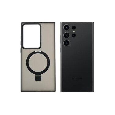 جراب AZTECH Super Matte لهاتف Galaxy S23 Ultra مزود بحلقة حامل مغناطيسية آمنة، مضاد للصدمات، أسود   AZTSMBLK-S23ULTRA