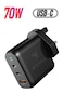 AZTECH HyperCharger GaN 70W Fast Wall Charger, 2 USB Type-C and 1 USB-A Ports, Black   AZTG1HC-70W