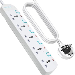 AZTECH 5-Way 5M 3250W Power Extension Cord 5 Universal Outlets Electrical Strip Cable UK Plug Individual Switches & LED Indicators ECAS Certified Power Strip Surge Protector Electronics Power Strips