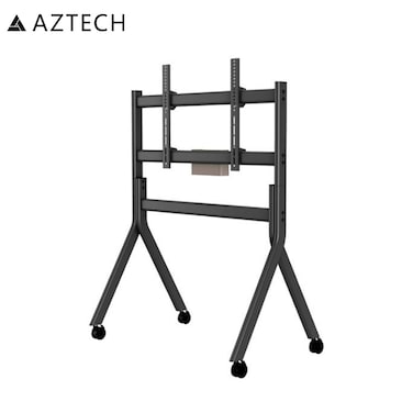 حامل تلفزيون AZTECH بعجلات، وزن 200 كجم، عربة تلفزيون متينة للغاية بعجلات قابلة للقفل، مناسبة لشاشات LED LCD OLED 4K المسطحة والمنحنية مقاس 60-120 بوصة، بحد أقصى VESA 1200x600 مم - أسود   سلسلة PRO
