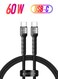 AZTECH HyperCable USB-C to USB-C Cable 60W Fast Charging Durable Braided Wire 1 Meter for Smartphones Tablets Laptops Type C Devices Quick Charge Long Life Anti Tangle Strong Build Black