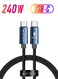 AZTECH HyperCable USB C to USB C Cable 240W 1M Fast Charging 48V/5A PD E-Marker Braided Type C Cable for Laptop MacBook Galaxy S24 Steam Deck Gaming Devices Durable Anti-Tangle Wire Black Blue