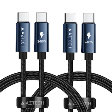 AZTECH HyperCable USB C to USB C 2M 240W PD Fast Charging Nylon Braided Type-C Cable MacBook Pro Air Galaxy S25 S24 Ultra Steam Deck iPhone 17 Pro Pro Max iPad Switch Laptop Tablet