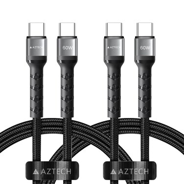 AZTECH USB C Cable 1M 60W PD Fast Charging Nylon Braided Type-C Cable for iPhone 17 Pro Pro Max, iPad Pro/Air, MacBook Pro/Air, Galaxy S25/S24 Ultra, Xiaomi, Huawei, Switch