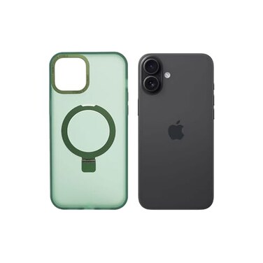 AZTECH Super Matte Case for iPhone 16 Plus with Magnetic safe Compatible Kickstand Ring, Anti-Shock, Green   AZTSMG-IP16PLUS