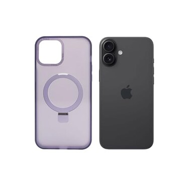 AZTECH Super Matte Case for iPhone 16 Plus with Magnetic safe Compatible Kickstand Ring, Anti-Shock, Purple   AZTSMP-IP16PLUS