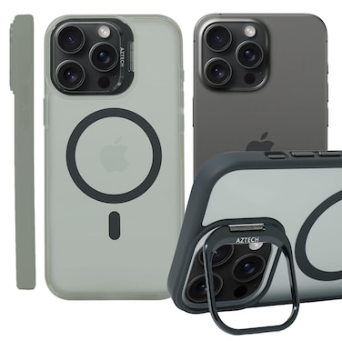 AZTECH Super Shield Matte Case for iPhone 14 Pro, MagSafe Compatible, Built-in Camera Kickstand, Shockproof, Scratch-Resistant, Gray &amp; Black Dual Tone, Protective Case