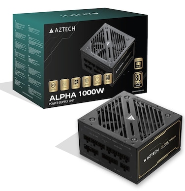 AZTECH ALPHA 1000W 80 Plus Gold ATX 3.1 & PCIe 5.1 Ready Fully Modular Power Supply Ultra‑Quiet Hybrid Fan PSU 120 mm, Japanese 105 °C Caps, Start‑Stop RPM Control RTX 40 PSU & Ryzen & Intel