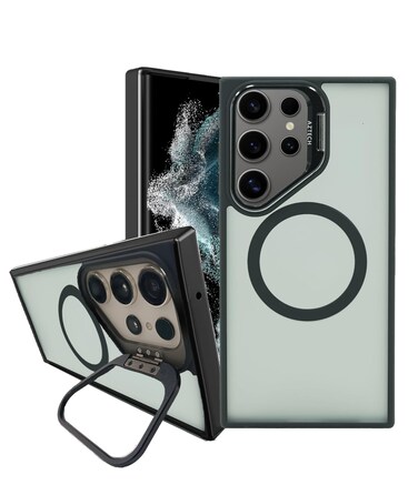 AZTECH Magnetic Case for Samsung Galaxy S23 Ultra 5G Compatible with MagSafe Ring Camera Kickstand Military-Grade Protection Hybrid HaloLock Anti-Scratch Shockproof Slim Protective - Black+Green