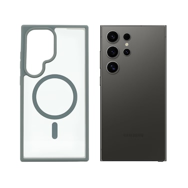 AZTECH SuperShield Clear Case for Samsung Galaxy S24 Ultra Gray MagSafe-Compatible Transparent Shockproof TPU Bumper Anti-Scratch Slim Protective Cover Wireless Charging Support