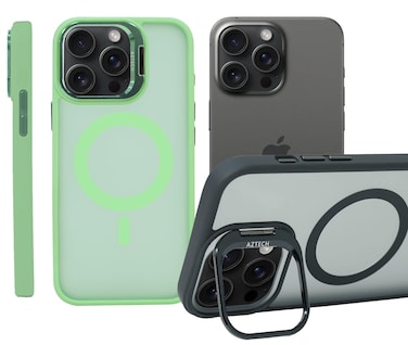 AZTECH for iPhone 15 Pro Case, Compatible with MagSafe, Built-in Camera Ring Stand, Military-Grade Protection, Magnetic Case for iPhone 15 Pro, Classic Kickstand Case (HaloLock), Green