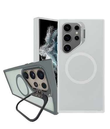 AZTECH Samsung Galaxy S24 Ultra Case Matte Cover [MIL-Grade Protection] MagSafe Ring Camera Kickstand Hybrid HaloLock Anti-Scratch Shockproof SlimProtective Cover Slim Thin Case - White+Clear