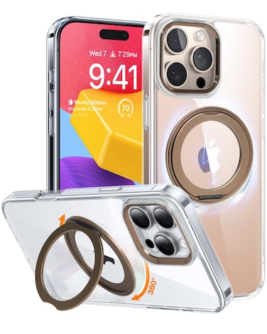 AZTECH SuperSnap 360&deg;Rotatable Silver Ring Magnetic Ring for iPhone 13 Pro Case, Fit for MagSafe with Kick Stand &amp; Ring Holder 16FT Military Grade Shockproof Translucent Back for iPhone 13 Pro