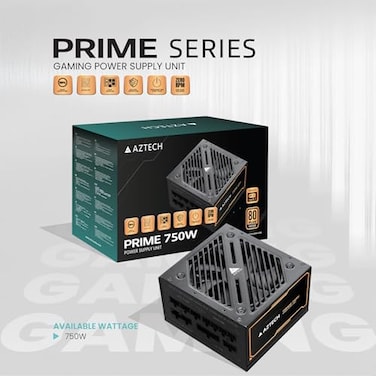 AZTECH PRIME 750W 80+ Plus Bronze PSU ATX 3.1 &amp; PCIe 5.1 Ready Fully Modular PSU, Gaming Power Supply, Ultra‑Quiet Hybrid Fan PSU 120 mm, Japanese 100% 105 &deg;C Caps, RTX 40 &amp; Ryzen Intel