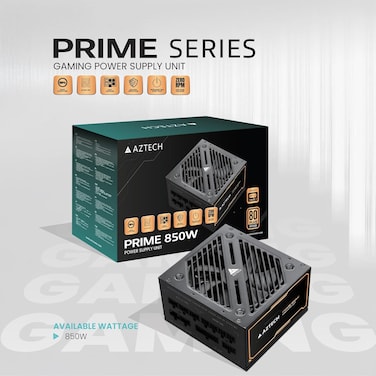 AZTECH PRIME 850W 80+ Plus Bronze PSU &ndash; Fully Modular PSU, Gaming PC power supply, ATX 3.1 &amp; PCIe 5.1 Ready,  Ultra-Quiet 120mm Fan, Japanese 105&deg;C Caps, ZERO RPM, RTX 40, Ryzen &amp; Intel Compatible