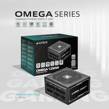 AZTECH OMEGA 1250W Power Supply - 80+ Plus Gold ATX 3.1 & PCIe 5.1, Gaming PSU, Ready Fully Modular Power Supply Ultra‑Quiet Hybrid Fan PSU, Japanese 100% 105 °C Caps, RTX 40 PSU & Ryzen & Intel