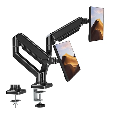 AZTECH Dual Monitor Wall Mount Bracket - Double Computer Monitor Wall Mount With Two Height Adjustable Full Motion Arms Tilt up to 13"" - 32"" Inch Screens with 75, 100 VESA Patterns, 19.8 Lb Per Arm