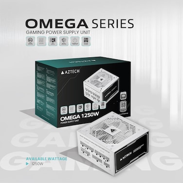 AZTECH OMEGA 1250W Powe Supply - 80+ Plus Gold PSU – Fully Modular PSU, Gaming PSU, ATX 3.1 & PCIe 5.1 Ready, Ultra-Quiet 120mm Fan, Japanese 105°C Caps, ZERO RPM, RTX 40, Ryzen & Intel Compatible