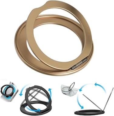 AZTECH GripStand 360 &ndash; Silver Magnetic Smartphone Ring &amp; Stand. MagSafe Compatible with ZERO SAFE Circle for drop prevention and secure grip, doubles as a stable viewing stand.