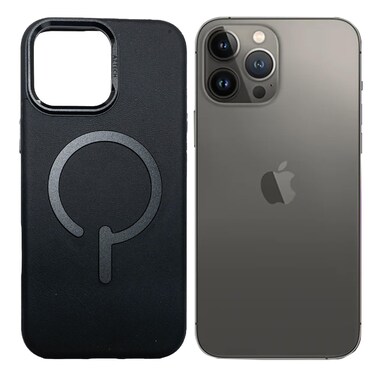 AZTECH Compatible with iPhone 14 Pro Max Leather Case, Compatible with MagSafe - Luxury Tumbled Leather - Metal Buttons &amp; Lens Protector - Slim Fit&amp;Durable - Distinctive Texture (6.7-inch) - Black
