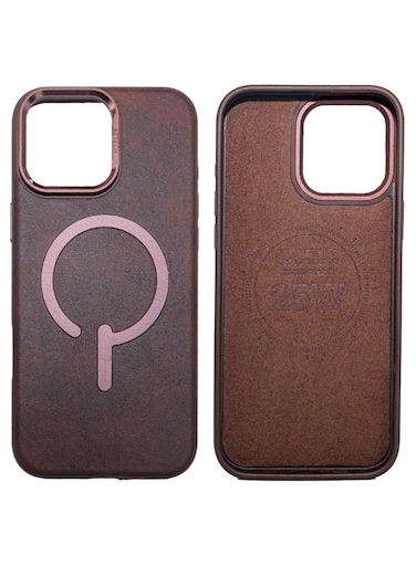 AZTECH Compatible with iPhone 15 Pro Max Leather Case, Compatible with MagSafe-Luxury Tumbled Leather - Metal Buttons &amp; Lens Protector - Slim Fit&amp;Durable - Distinctive Texture (6.7-inch) - Dark Brown