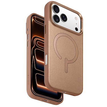 AZTECH Premium Leather Case 17 iPhone Pro, Full-Wrap Magnetic Cover, Wireless Charging Compatible, 17 iPhone Pro Desert Titanium