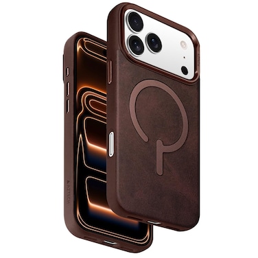 AZTECH Premium Leather Case 17 iPhone Pro Max, Full-Wrap Magnetic Cover, Wireless Charging Compatible, 17 iPhone Pro Max Dark Brown