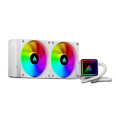 AZTECH 240mm AIO Liquid CPU Cooler White Dual PWM ARGB Fans Infinite Mirror Pump High Performance Water Cooling Copper Base 260W TDP for Gaming PC Intel LGA1700 AMD AM5 AM4