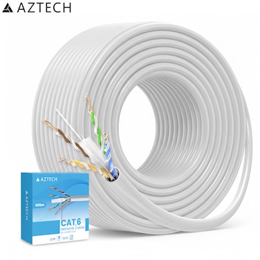 AZTECH Cat6 Ethernet Cable 23AWG CCA LAN Cable 305m White Network Cable Roll for Router Switch
