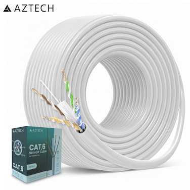 AZTECH Cat6 Ethernet Cable 24AWG Full Copper LAN Cable 305m White Network Cable Roll Gigabit