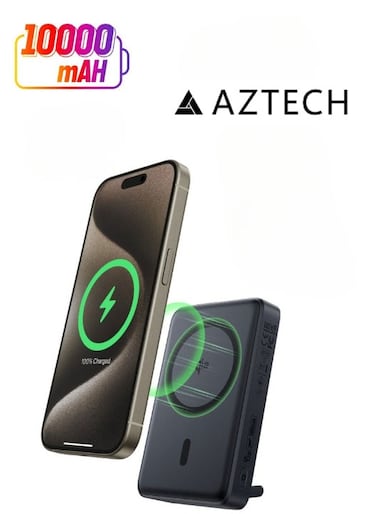 AZTECH Powergo Smart Wireless Power Bank 10000mAh Portable Charger, Fast Wireless &amp; USB-C Charging Powerbank, High Capacity Slim Battery Pack for iPhone Samsung AirPods Travel Use
