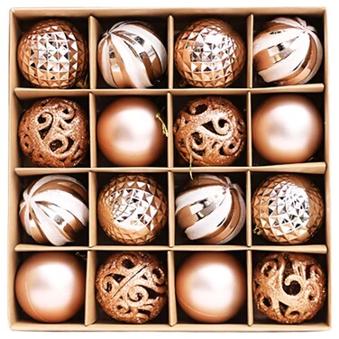 Zafaa Home Rose Gold Christmas Ball Ornaments &ndash; Elegant Holiday Decor with 6cm Balls, Set of 16